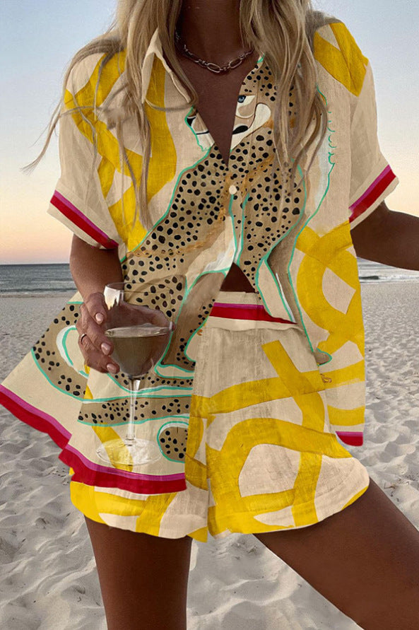 Casima™ | Korte linnen set met panterprint