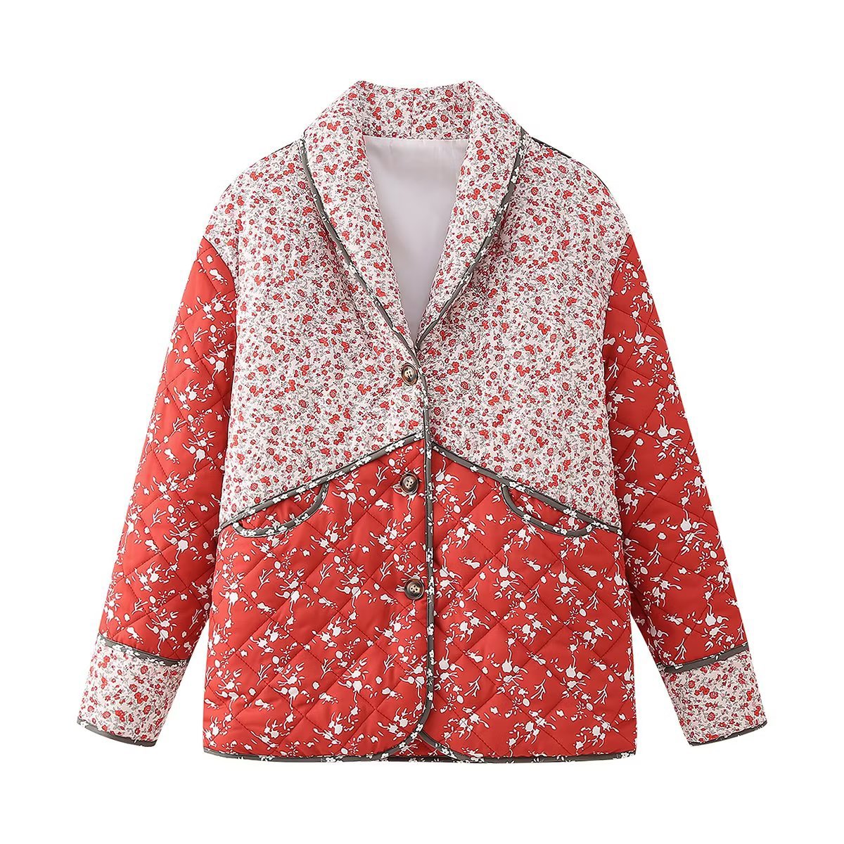 Oranji ® | vGewatteerd jack met bloemenprint, kleurcontrast in etnische stijl