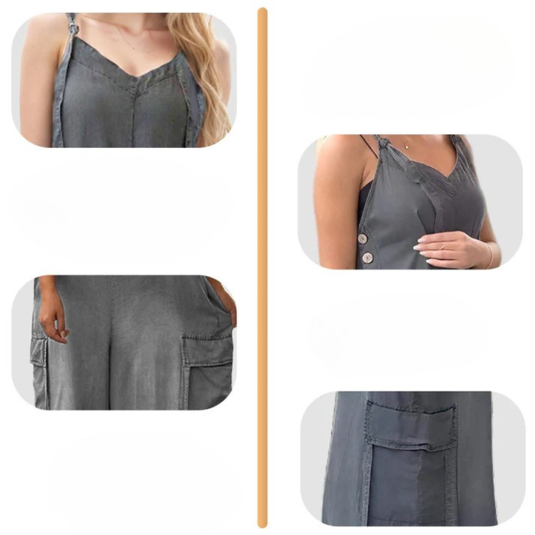 Lidka | Losse jumpsuit met brede pijpen en zakken voor dames
