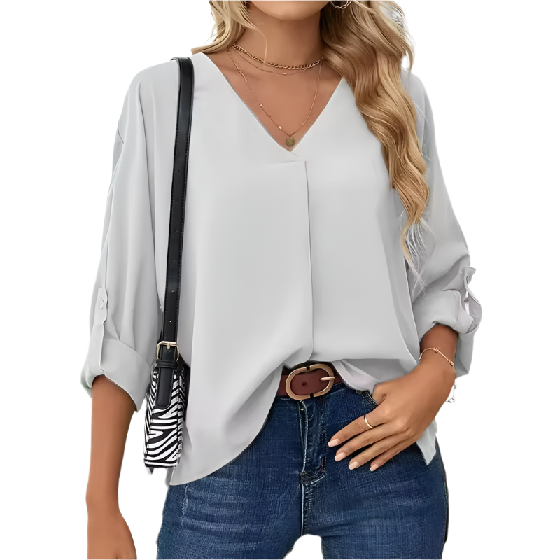 Oranji ® | Giulia | Vintage Loose-Fit Dames Chiffon Blouse met V-Hals