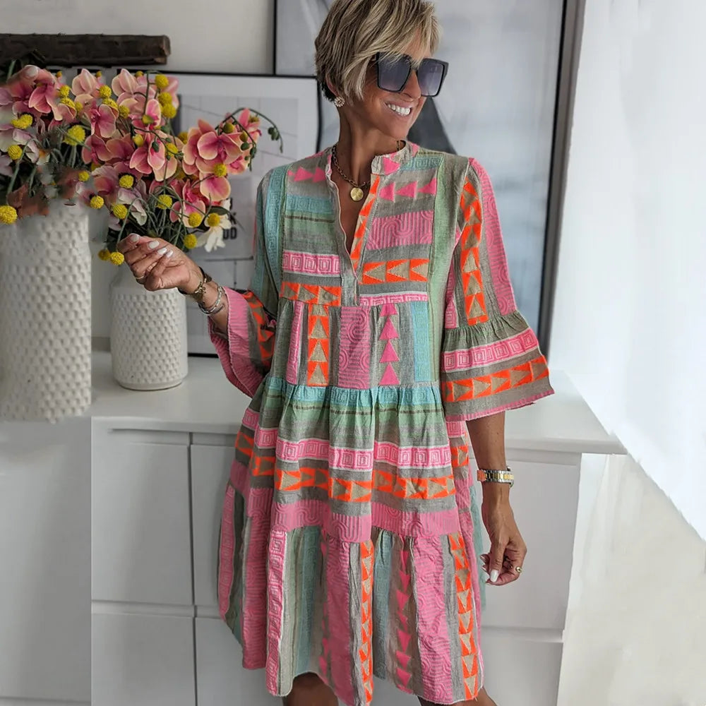 Juliane – Boho Jurk met Uitlopende Onderkant