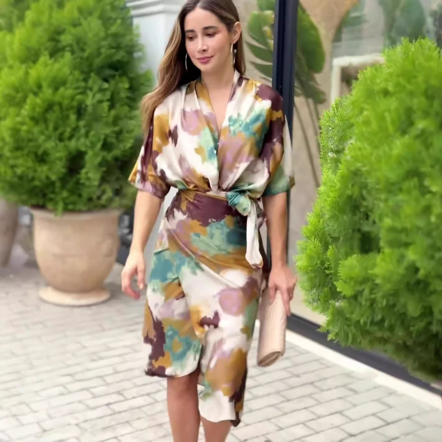 Stefka | Elegante jurk met abstracte print, wrap-model voor vrouwen
