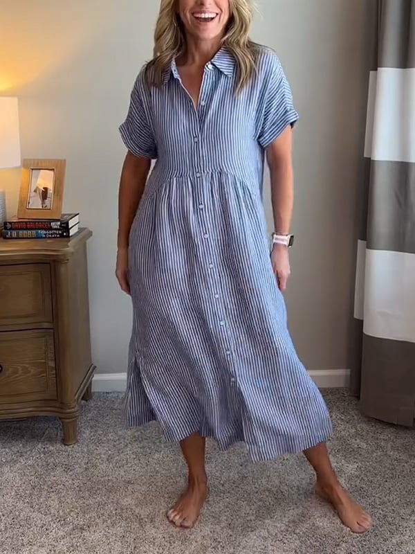 Malina | Gestreepte overhemdjurk met kleppen en knopen, met functionele zakken