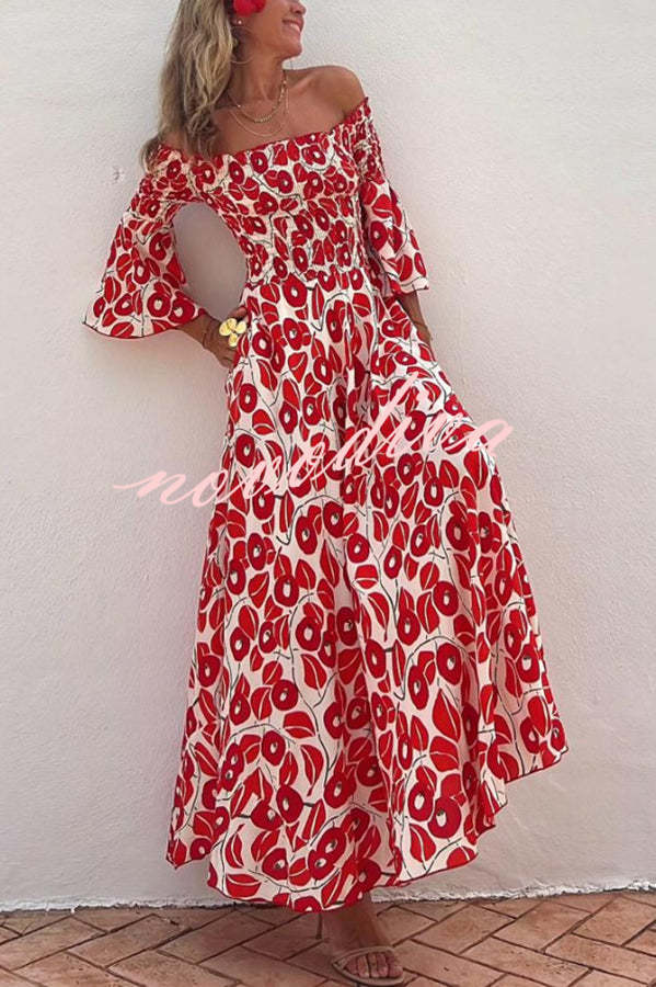 Zomer Maxi Jurk met Bloemenpatroon en Ontblote Schouders