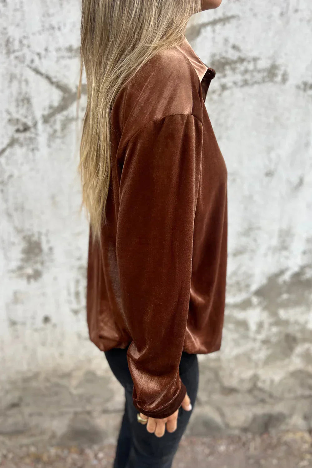 Oranji ® | Estelle | Velvet Button-Up Blouse