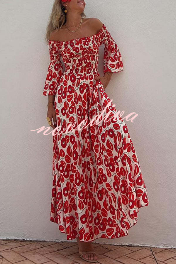 Zomer Maxi Jurk met Bloemenpatroon en Ontblote Schouders