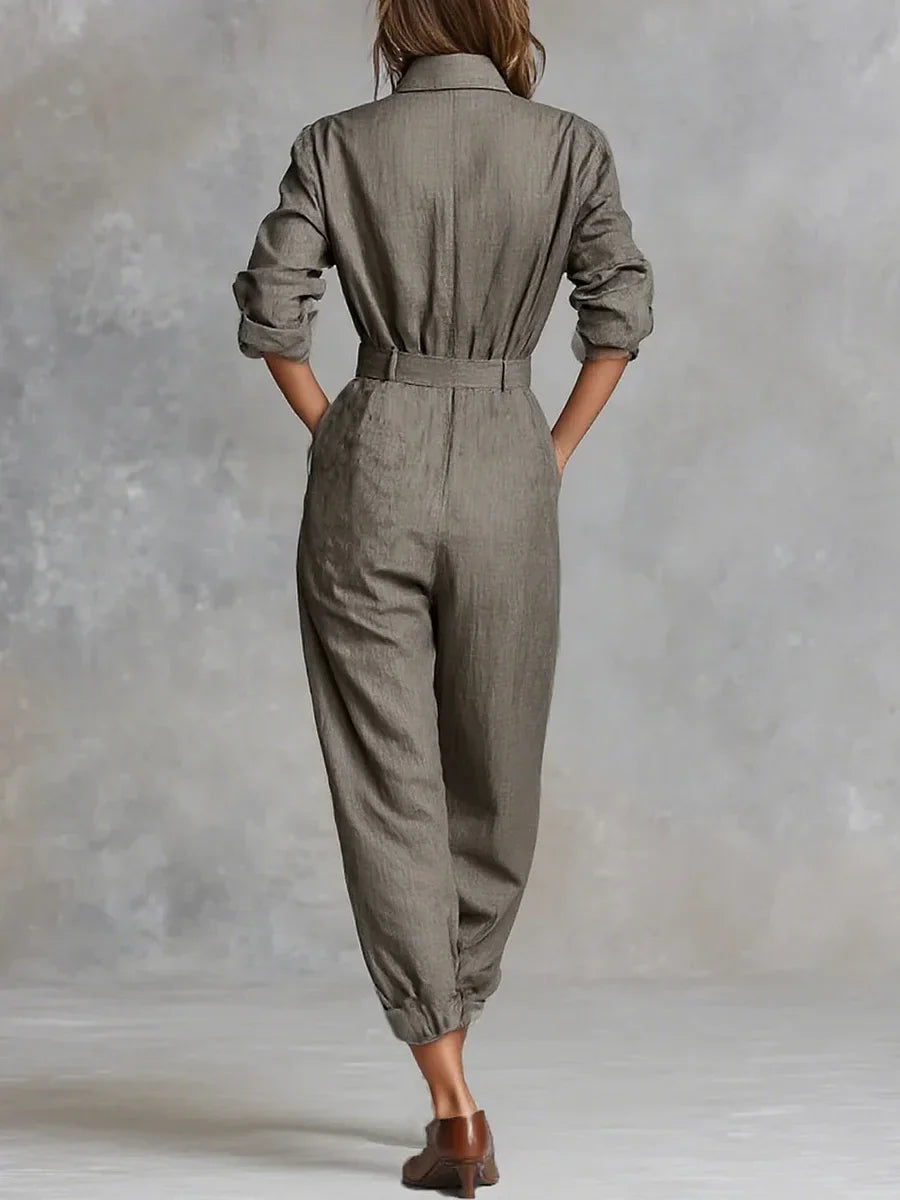 Magda | Katoenen-linnen jumpsuit met lange mouwen