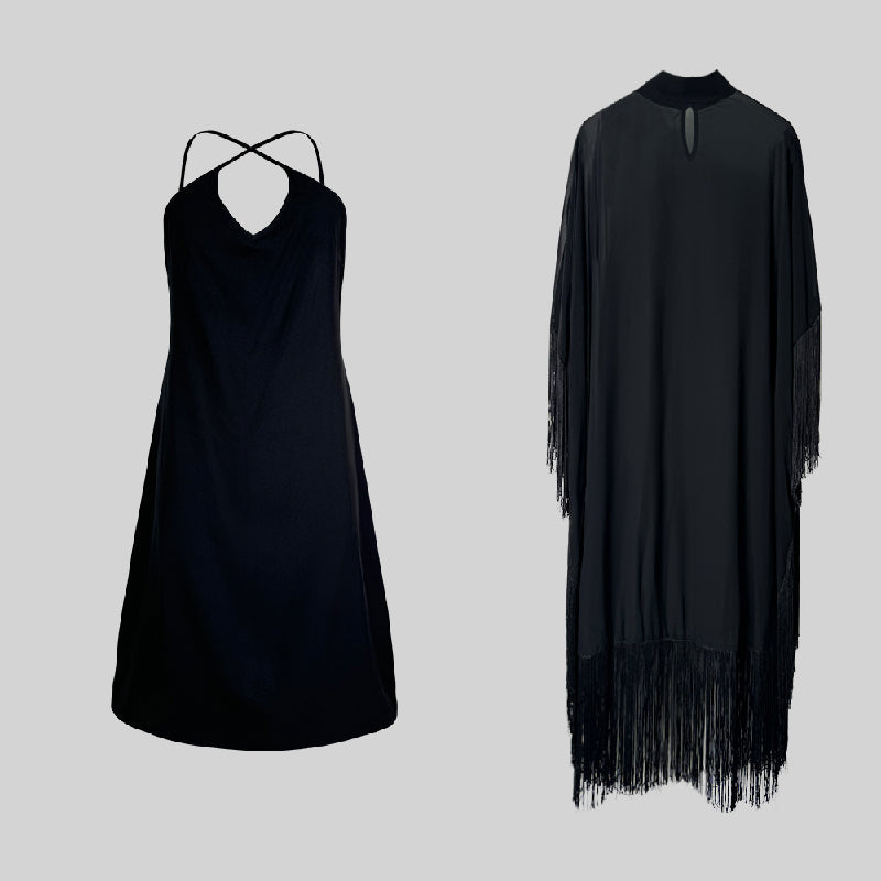 Batwing Mouwen Losse Doorzichtige Effen Kleur Met Kwastjes Mock Neck Maxi Jurken