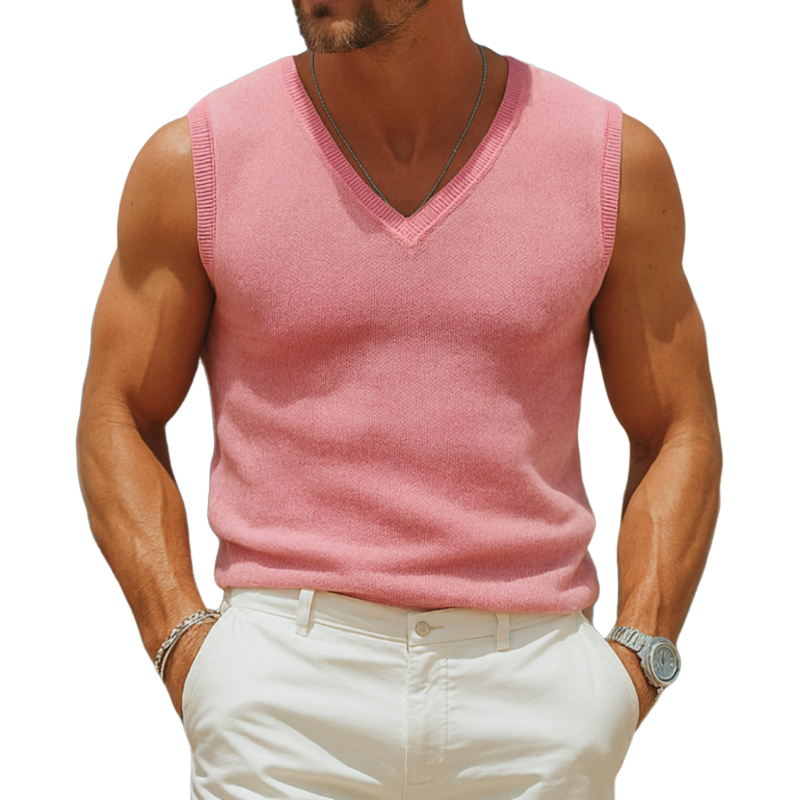 Herenmode Effen Kleur Dunne V-hals Slim Fit Sweater Gilet MTA0146G5M