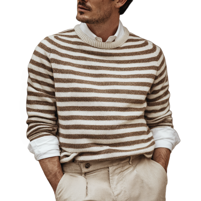 Heren Trui met Strepen en Ronde Halslijn en Lange Mouwen MTA2026H7Z