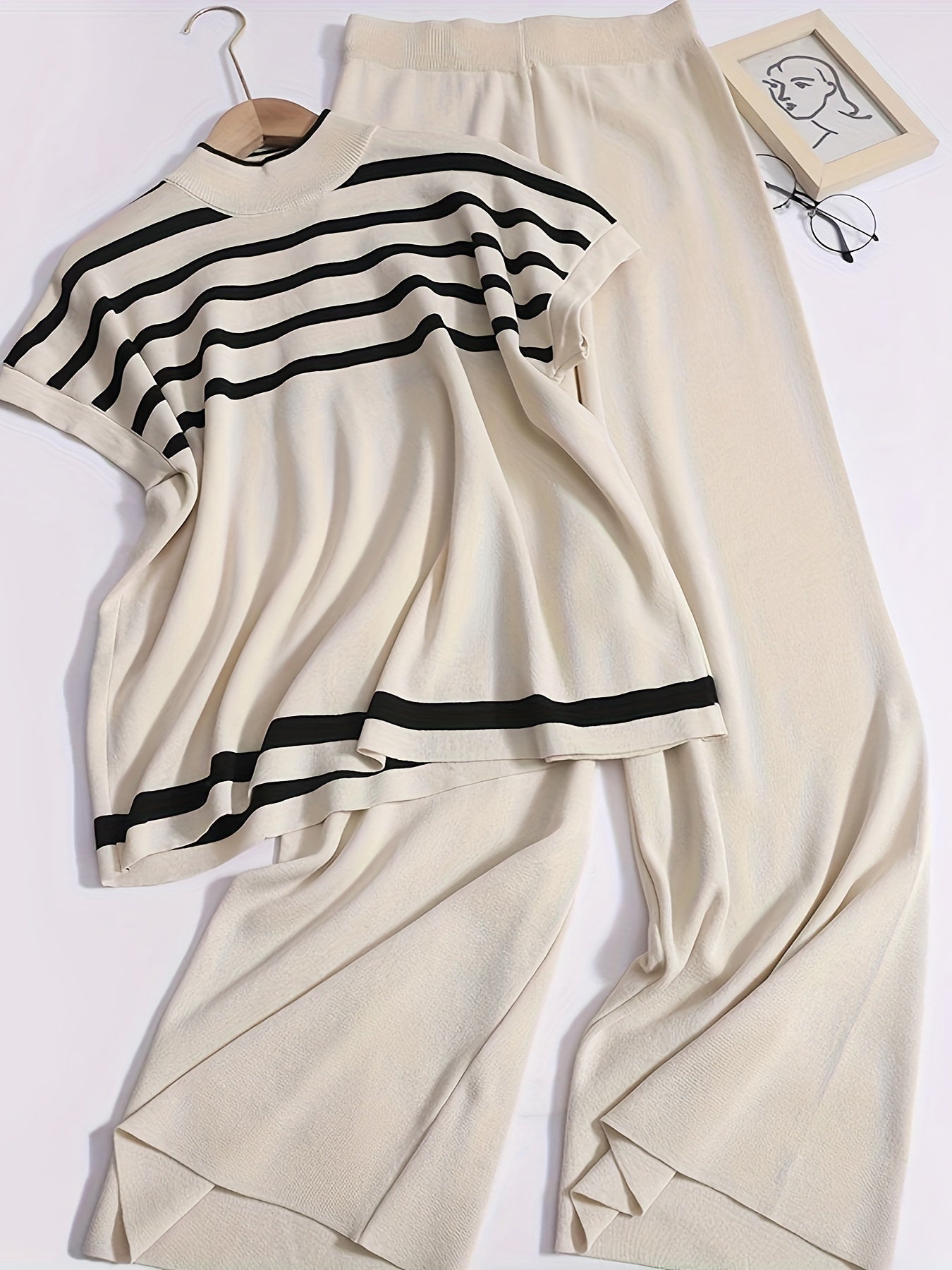 Oranji ® | Taila - Stijlvolle gestreepte gebreide top wide leg dames set