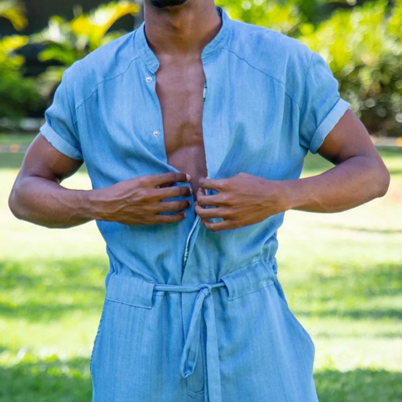 Heren Casual Jumpsuit met Korte Mouwen en Ronde Hals MTA1160F3X