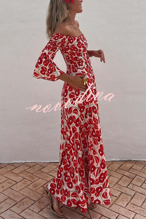 Zomer Maxi Jurk met Bloemenpatroon en Ontblote Schouders