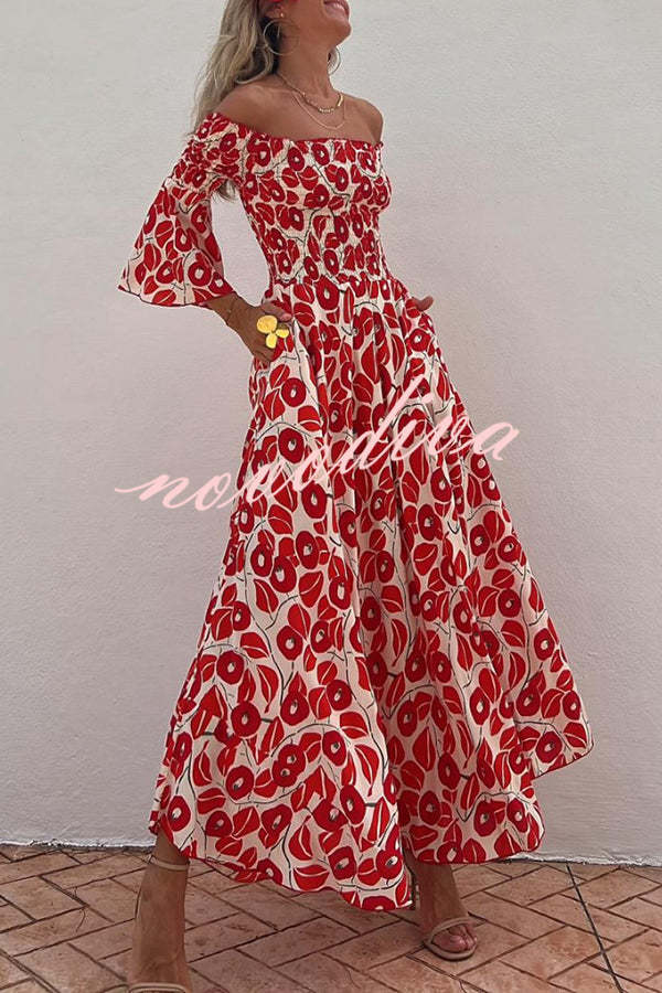 Zomer Maxi Jurk met Bloemenpatroon en Ontblote Schouders