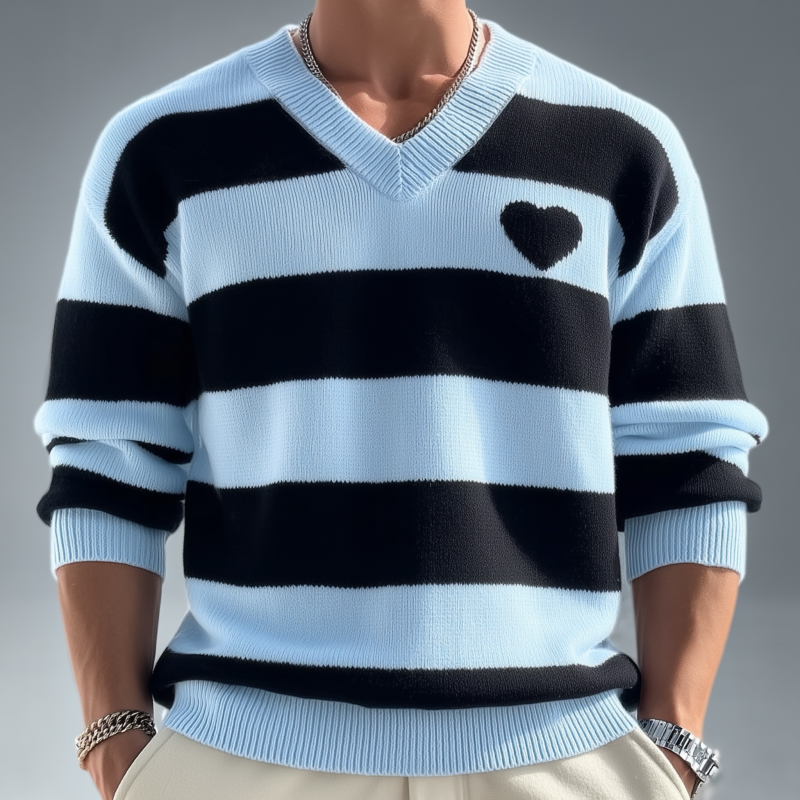 Heren casual trui met V-hals, los, gebreid, lange mouw MTA3127G5M