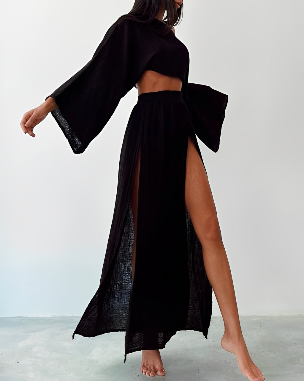 Oranji ® | Sara | Chic Slit linen two-piece set