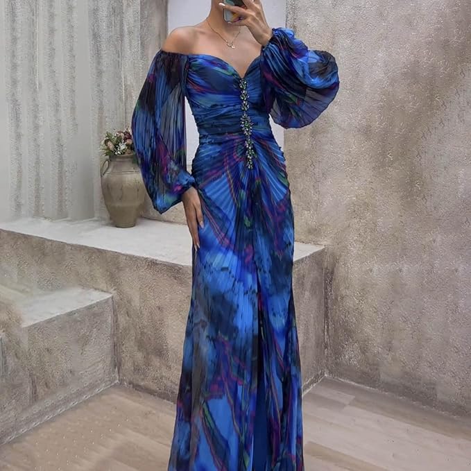 Helena | Plissé Maxi Jurk in de Kleuren van de Zonsopgang