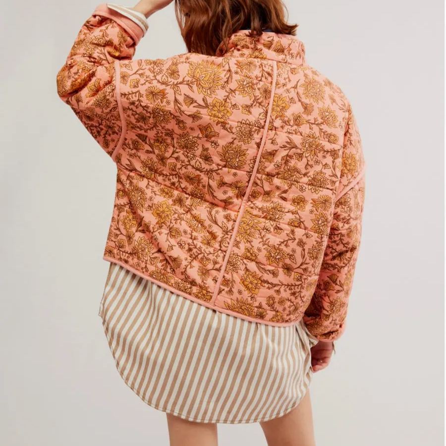 Oranji ® | Jas met patchwork en bloemenprint en staande kraag