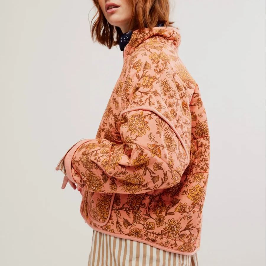 Oranji ® | Jas met patchwork en bloemenprint en staande kraag
