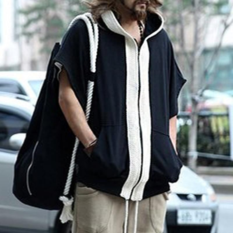 Heren Losse Hoodie met Korte Mouwen in Kleurrijke Blokken 83697432Y