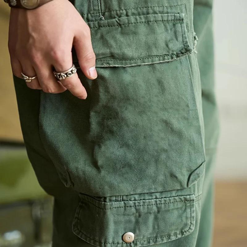 Heren Vintage Cargo Broek in Effen Kleur met Veel Zakjes 64054002Y