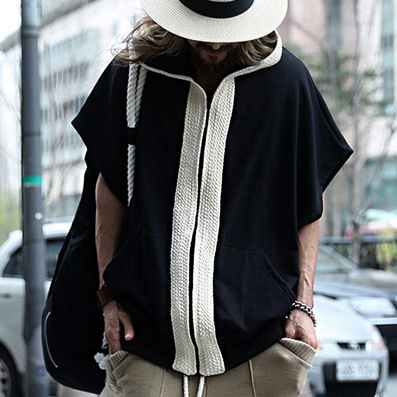 Heren Losse Hoodie met Korte Mouwen in Kleurrijke Blokken 83697432Y