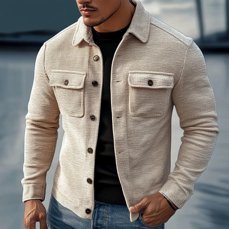 Heren vintage gestreepte jas met textuurkraag 70833586X