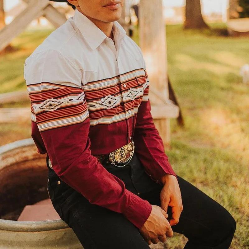 Heren spijkerblouse in westernstijl met kraag en lange mouwen 35190529X