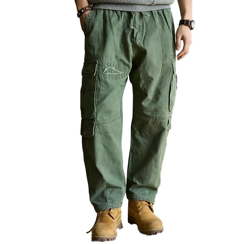 Heren Vintage Cargo Broek in Effen Kleur met Veel Zakjes 64054002Y