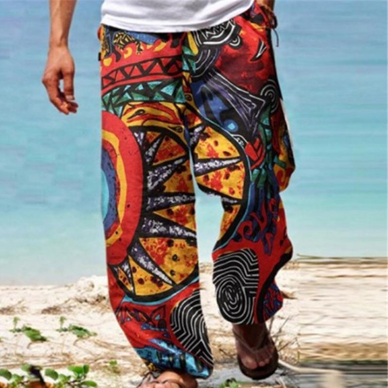 Heren Vintage Loose Pants met Print op de Touw 02559050Y