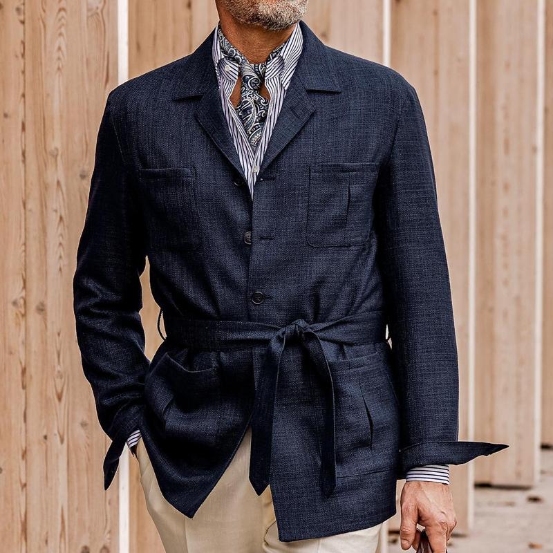 Heren eentonige blazer van katoen en linnen met meerdere zakken 92253893X