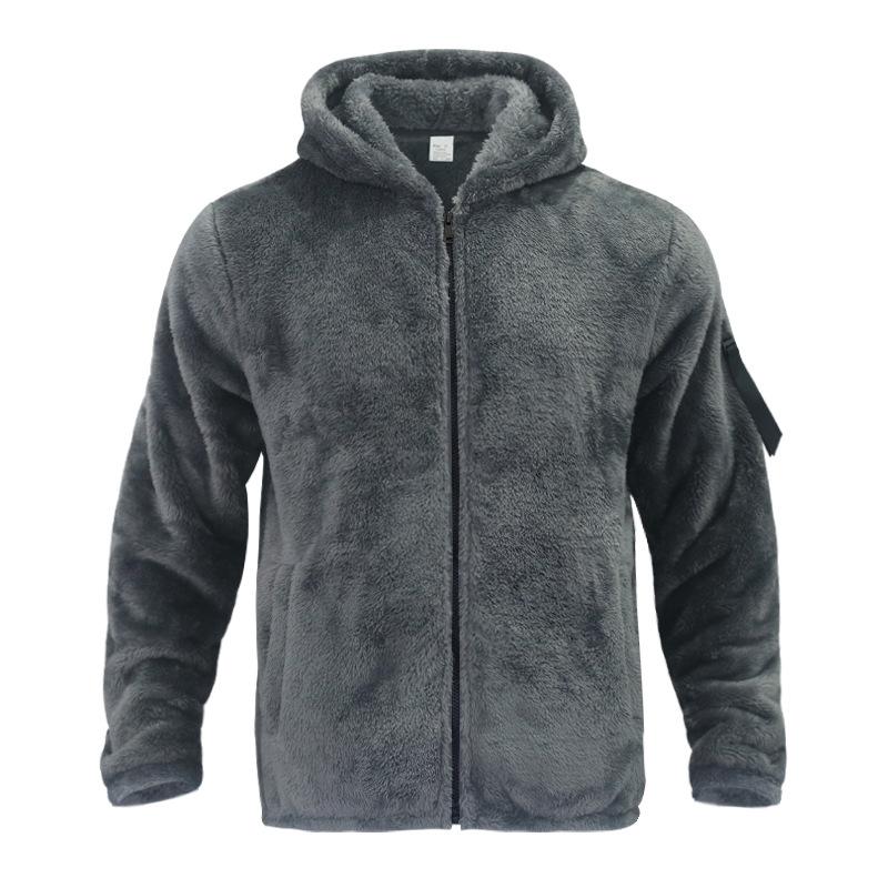 Heren fleecejack van dubbele fleece in effen kleur, warm, losjes met capuchon 18771046X