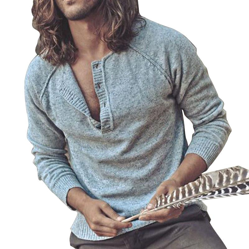 Heren effen kleur V-hals trui met lange mouwen 60558046Y