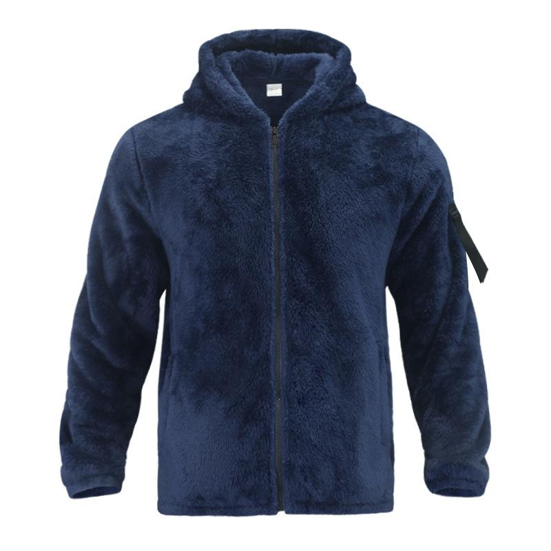 Heren fleecejack van dubbele fleece in effen kleur, warm, losjes met capuchon 18771046X