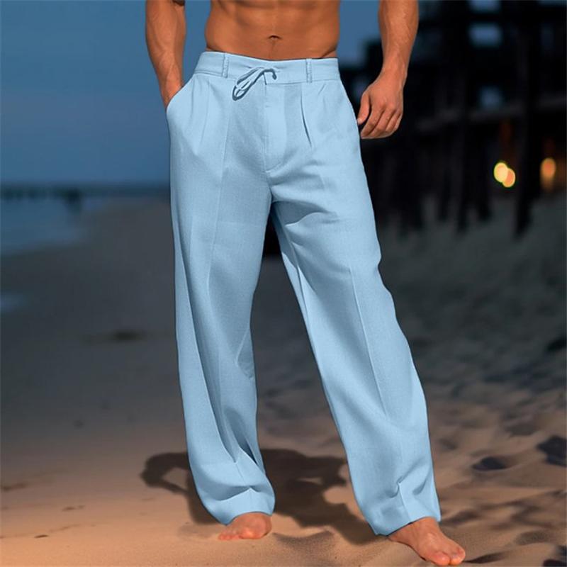 【24-uurs verzending】Heren linnen strandbroek in effen kleur 61164046X