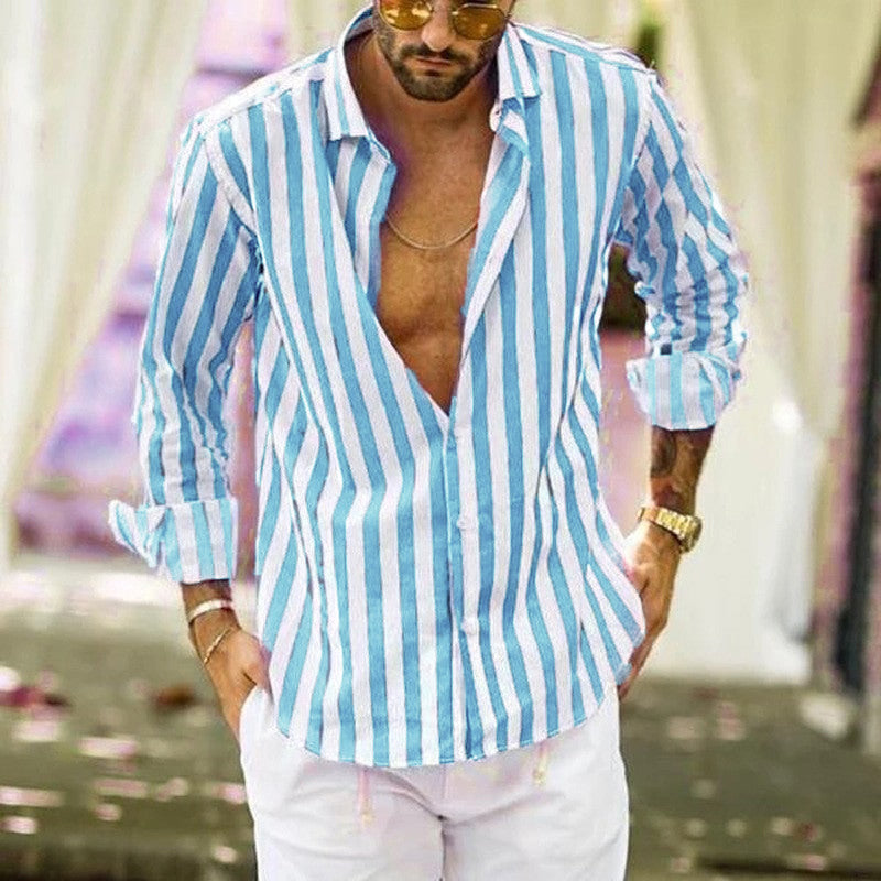 Heren overhemd met lange mouwen in streep 67559330X