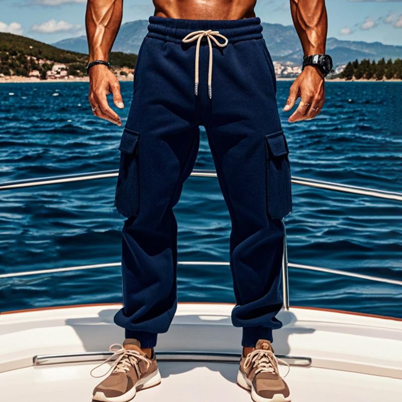 Heren eentonige pluche sportbroek met elastische taille en vele zakken 92171594Z