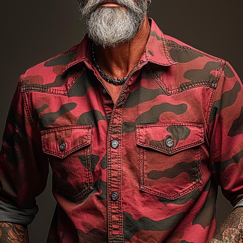 Heren camouflage cargo shirt met flap en borstzak 17623334Z