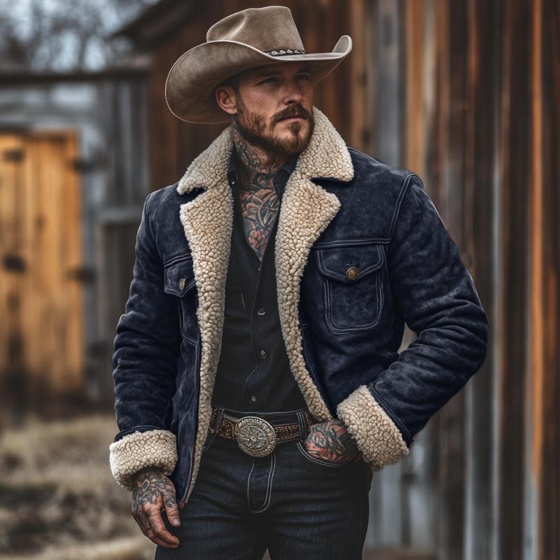 Heren Vintage Suede Jas met Wolvoering 33819755Y