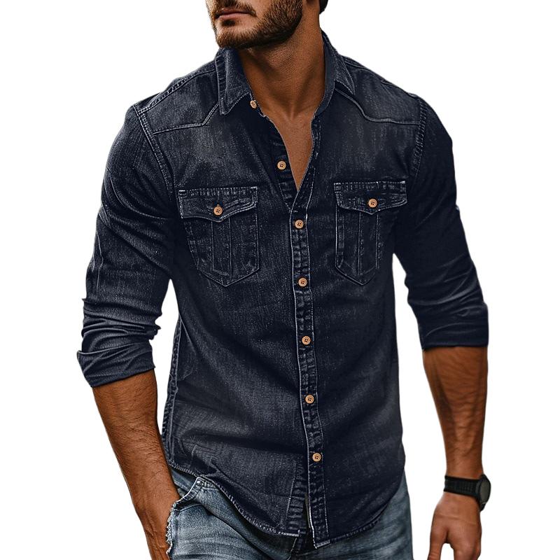 Heren Denim Overhemd met Kraag in Vintage Stijl 89638435X