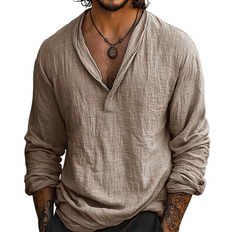 Heren retro casual overhemd van katoen en linnen met lange mouwen 45851855TO