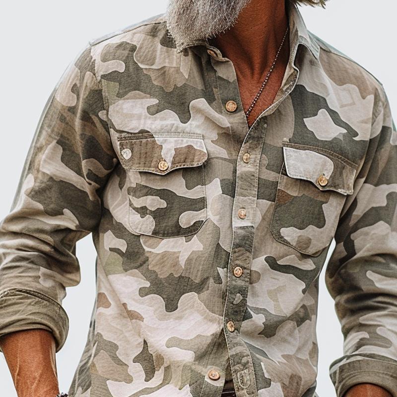 Heren camouflage cargo shirt met flap en borstzak 72098909Z