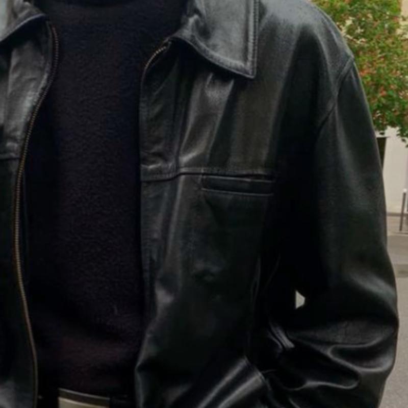 Heren Retro Casual Effen Leren Jas met Kraag 67714537TO