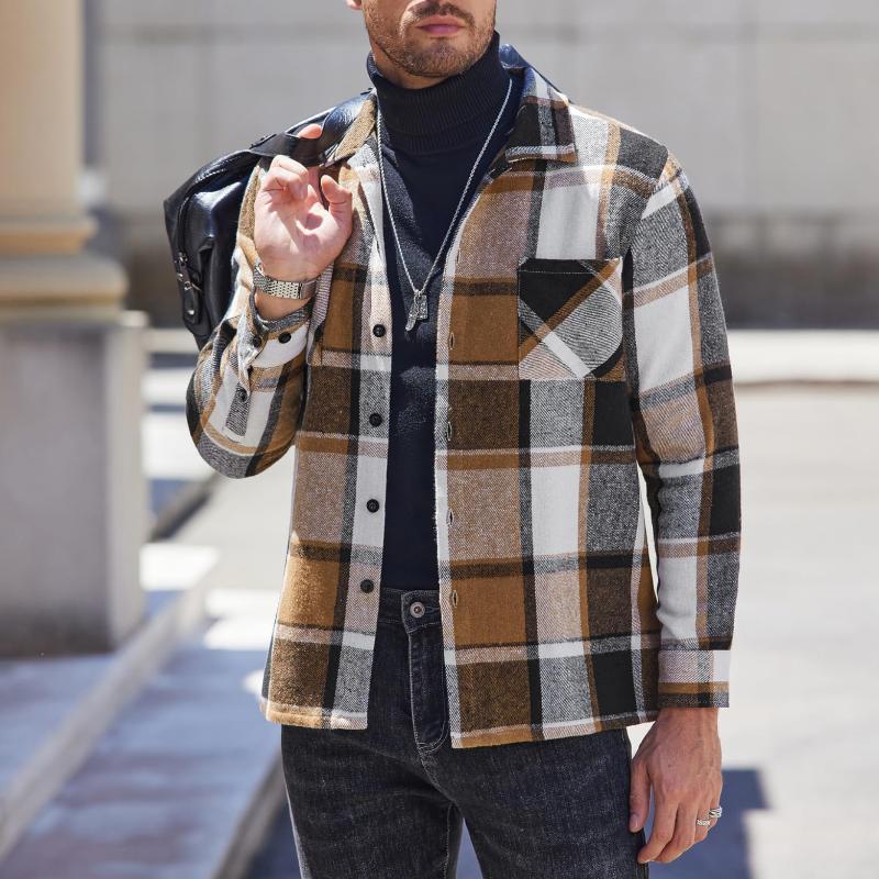 Heren Vintage Geruite Flanellen Overhemd met Lange Mouwen 17882382Y