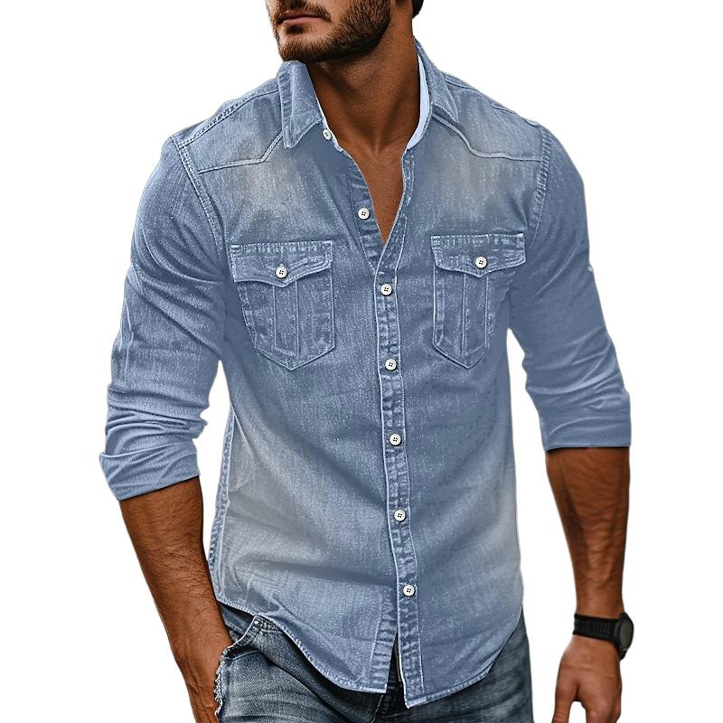 Heren Denim Overhemd met Kraag in Vintage Stijl 89638435X
