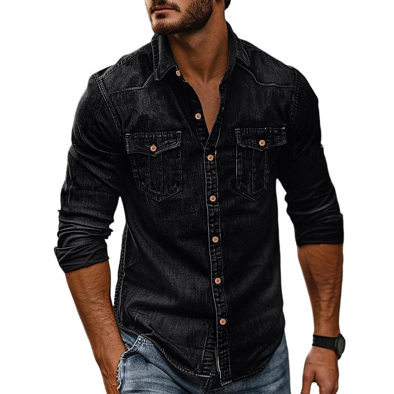 Heren Denim Overhemd met Kraag in Vintage Stijl 89638435X