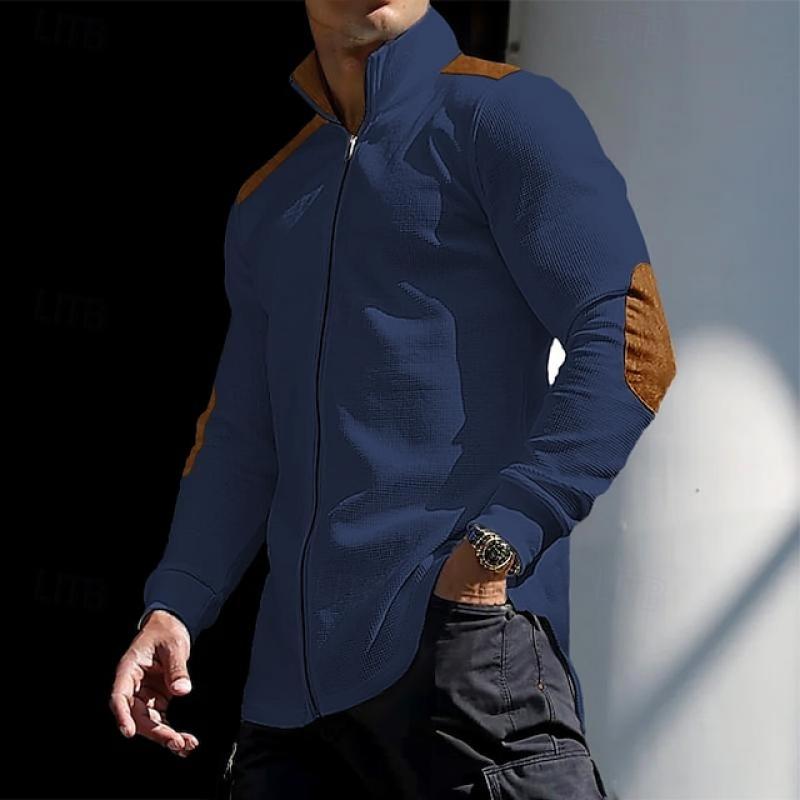 Heren overhemd met lange mouwen en rits met kraag in blockkleur 68983896Y