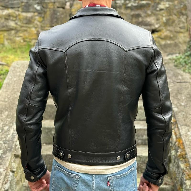 Heren Vintage Leren Jas met Kleppen en Borstzak, Eentonig, Casual 33084088Z