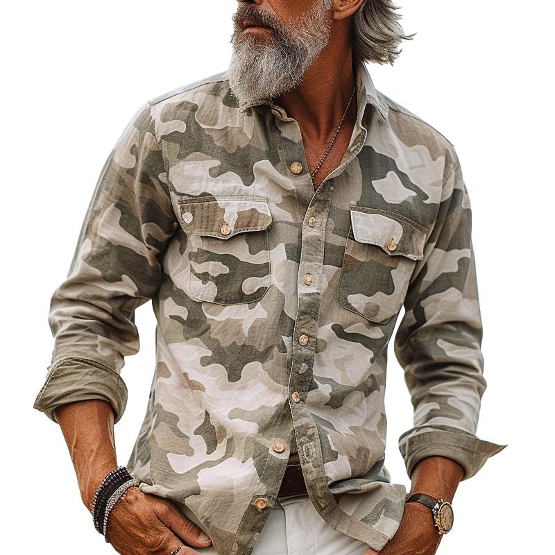 Heren camouflage cargo shirt met flap en borstzak 72098909Z