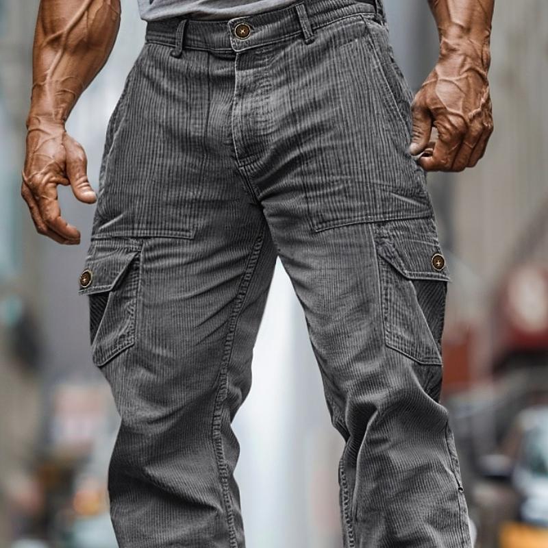 Heren effen cargobroek met meerdere zakken, rechte pijpen 99285390Y